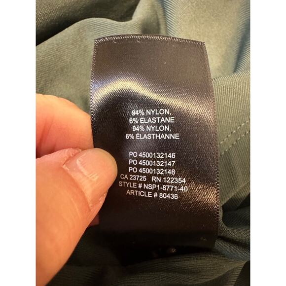 TEN BY BABATON Dark Green Stretch Nylon Wrap & Gathered Evening Dress Sz M C26 - Picture 6 of 6